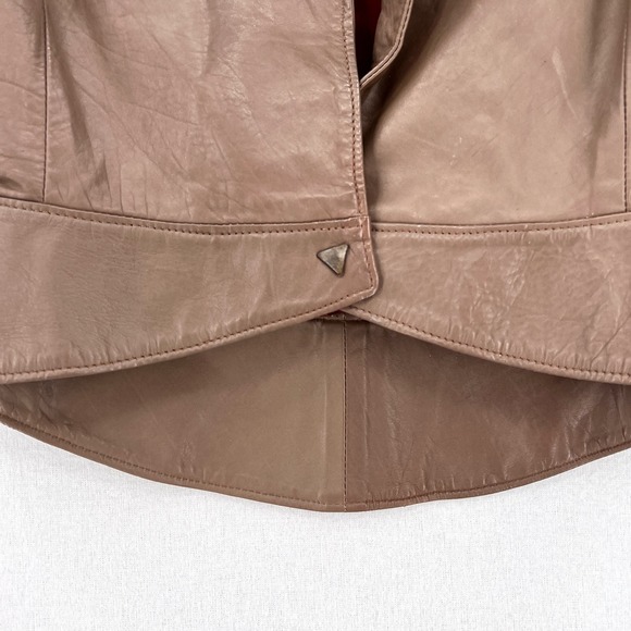 VINTAGE 80s Leather Jacket Womens Small Taupe Brown Cropped Julio De Rodriguez - Picture 12 of 16